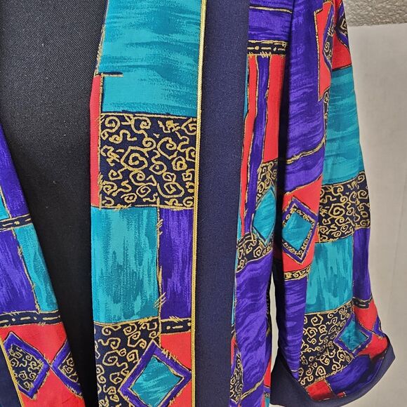 Meryl Fashion Vintage Rare Women 80s Blazer Multicolored Shoulder Pad Sz 16 S363 - Picture 2 of 9